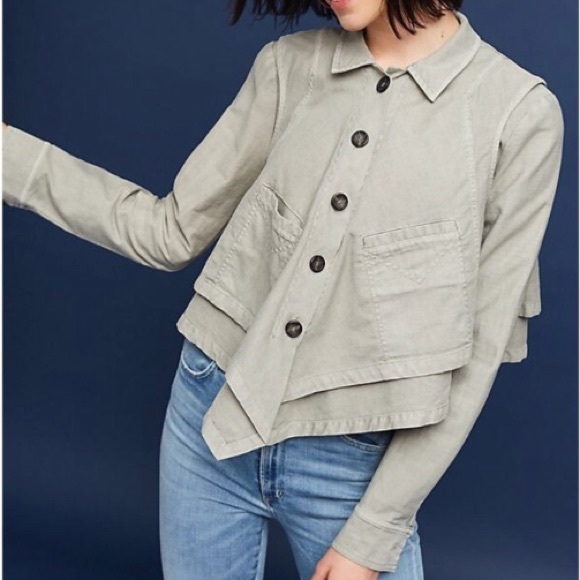 Anthropologie Jackets & Blazers - Anthropologie Feminine Light Gray / Olive Jacket